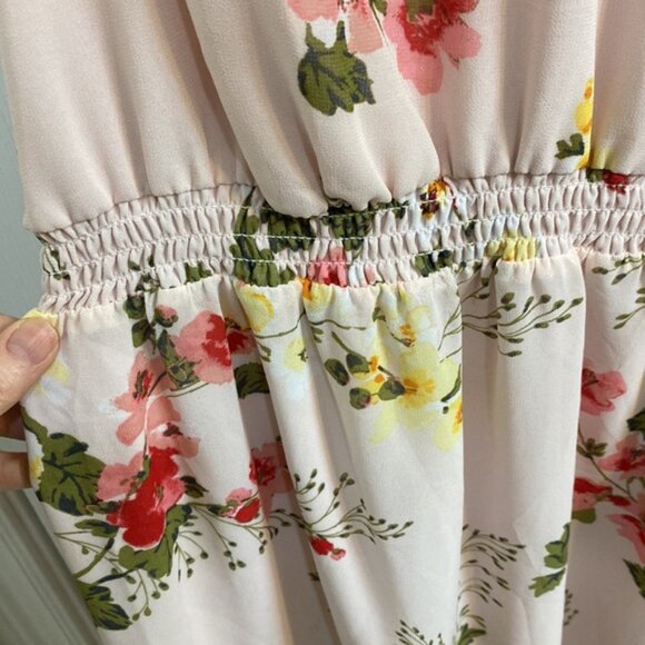 Isabel Maternity Floral Pink Maxi Dress Summer Ruffle Sleeve Lined Size Large - Picture 5 of 10